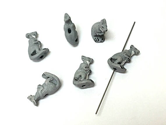 CBS Ceramic Beads 238 10 or 20 Gray Kangaroo Beads Peruvian Beads Tiny Kangaroo Beads Lots of 4 Animal Beads