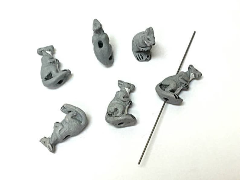 CBS Ceramic Beads 238 10 or 20 Gray Kangaroo Beads Peruvian Beads Tiny Kangaroo Beads Lots of 4 Animal Beads
