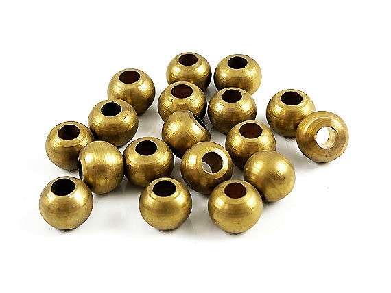 8mm Solid Brass Bead Pack, 50 Beads, Vintage, Large Hole, 14