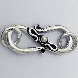 S Hook Sterling Silver Clasp, 1 Pc 23x11mm, Jaipur Silver S Hook Clasp Bali Design Wholesale Sterling Silver Findings - SF1043