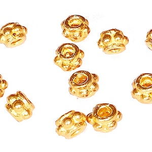 6 pcs Daisy Spacer Beads Bright Vermeil 3x5mm, Gold Plated over Sterling Silver, 2mm hole, Bali style 6 dot Bright Daisy Band Edge beads
