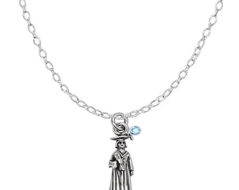 Sterling Silver Girl Graduate Charm Pendant Necklace, Made in USA, Graduation gifts for her, Comes with Gift Packaging
