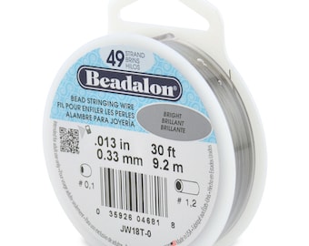 30 Feet Beadalon 49 Strand Bead Stringing Wire Bright 0.013 Inch 0.33mm, 49 Strand Beadalon Wire 0.013" BRIGHT Stainless Steel - JW18T-0