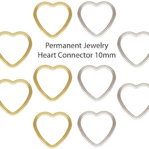 5 Pc Heart Connectors for Permanent Jewelry, 10mm wire heart,  Choose 14kt Gold Filled or 925 Sterling Silver USA Made, Buy Bulk & Save