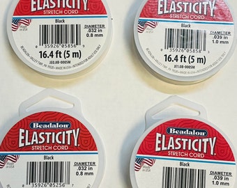 Beadalon Elasticity Cord High Quality Elastic Stringing Cord, Black Color, Select: Diameter, 0.8mm or 1 mm & Length, 5 or 25 meters