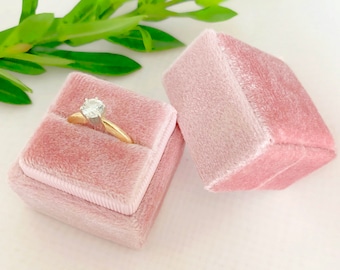 Proposal Ring Box, Velvet Vintage Style Handmade, Bride's Ring Box, Velvet Ring Box, Vintage Ring Box, Ring Bearer Box Rose Pink Color