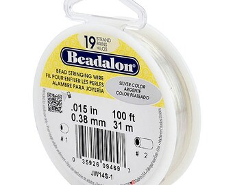 100 Feet Beadalon 19 Strand Bead Stringing Wire SILVER 0.015 Inch 0.38mm, 19 Strand Beadalon Wire 0.015" SILVER Stainless Steel - JW14S-1