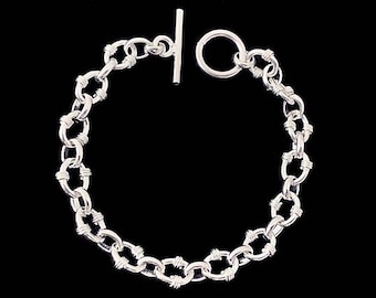 925 Sterling Silver Link Bracelet 9mm with Toggle Clasp, Sterling Silver Hardware Link Bracelet, Gauge Link Bracelet 7" or 8" Choose Length