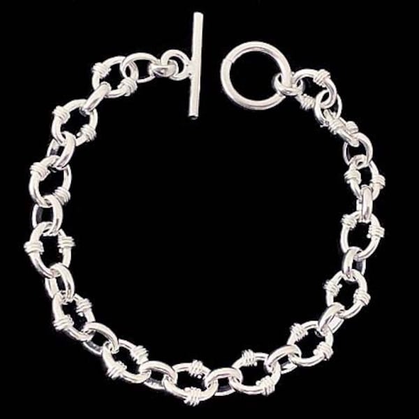 925 Sterling Silver Link Bracelet 9mm with Toggle Clasp, Sterling Silver Hardware Link Bracelet, Gauge Link Bracelet 7" or 8" Choose Length