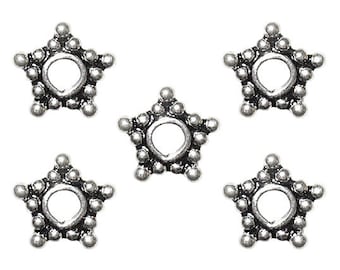 10pc Bali Silver Beads Antiqued, Bali Style Silver Beads, 1.7x8.25mm Large hole, 5 point Star Bali Beads - C029P