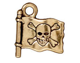 5 Pc Jolly Roger Charm 17x15mm Antique Gold Finish Tierracast Charms - P2287GA