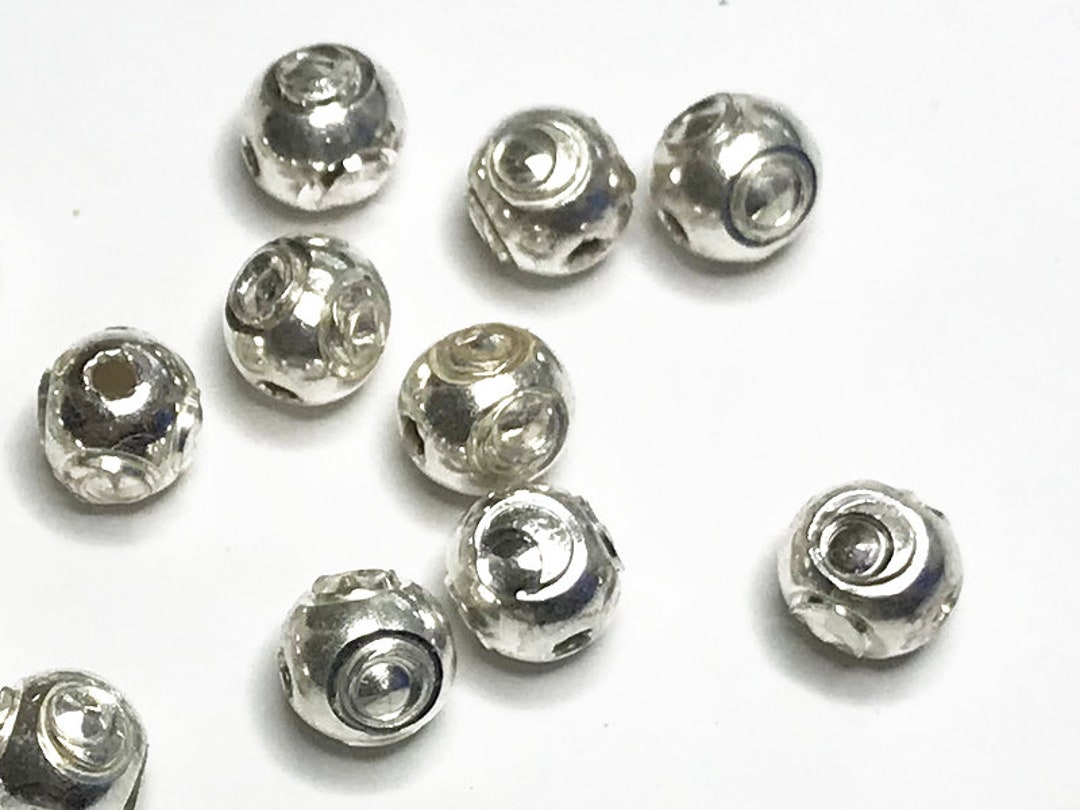 10pc 6mm Sterling Silver Round Laser Cut Beads, 925 Sterling Silver