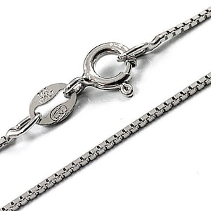 16 inch Rhodium Plated 925 Sterling Silver 0.9 mm Box Chain Necklace. Stamped 925 Italy Finished Chain, Rhodium Box Chain 16 Inch - SCHB161R