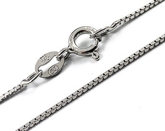 16 inch Rhodium Plated 925 Sterling Silver 0.9 mm Box Chain Necklace. Stamped 925 Italy Finished Chain, Rhodium Box Chain 16 Inch - SCHB161R