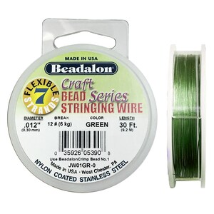 30 Feet Beadalon 7 Strand Bead Stringing Wire GREEN 0.012 Inch 0.30mm, 30 ft 7 Strand Beadalon Wire 0.012&quot; GREEN Stainless Steel - JW01GR-0