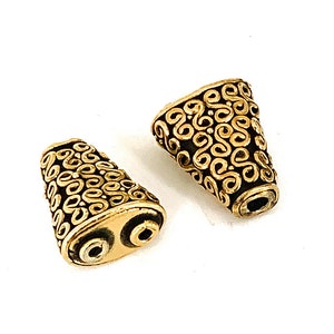 2pc Bali Beads Antiqued Vermeil, Bali Style Vermeil Beads, 17.5x14mm 0.9mm hole, Fancy 2 to 1 Hole Reducer Vermeil Bali Beads - VMP214