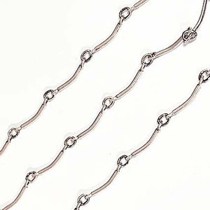 Sterling Silver Chain Curved Bar Link Chain, Larger side 12.5 x 1mm and Smaller 3 x 2.5mm, Sterling Silver Bar Link Chain by Foot - SC354