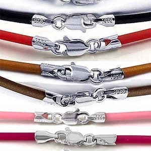 16-inch 2mm Round Rubber Necklace With 925 Sterling Silver Lobster Clasp, 16-inch Rubber Necklace, 2mm cord thickness, Choose Color