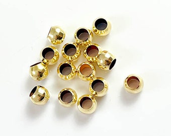 5 perles rondes de 6 mm en or 14 carats, lisses sans couture, trou de 3,5 mm et plus, perles en or 14 carats en gros - GB206LH