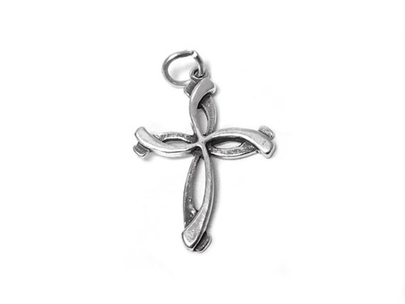 Swirl Cross Charm Sterling Silver 30mm, silver Cross Charms, Sterling Silver Charms, religious charms, Swirl Cross charms SP429 image 3