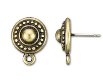 4 Pc Beaded Earring Post with Loop 10mm Oxidized Brass Finish Hypoallergenic Tierracast Earring Findings - P1011BO