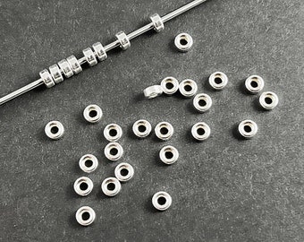 20 PCS Sterling Silver Rondelle Beads 3x1.5mm, 1.25mm Hole Wholesale Sterling Silver beads, Sterling Silver Rondelle Beads Buy Bulk N Save