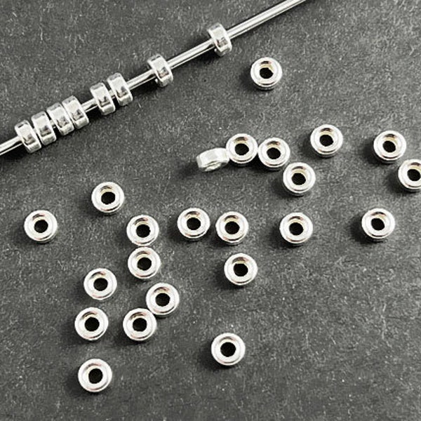 20 PCS Sterling Silver Rondelle Beads 3x1.5mm, 1.25mm Hole Wholesale Sterling Silver beads, Sterling Silver Rondelle Beads Buy Bulk N Save
