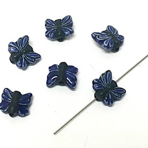 Tiny Butterfly Beads - Insect Beads - Peruvian Beads, Ceramic Beads, Lots of 4, 10 or 20 Blue Butterfly Beads - CBS - 42