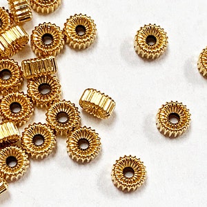 14K Gold Filled Corrugated Rondelle Beads 4.2 x 2mm, 1.5mm Hole, Wholesale 14K Gold Filled beads, Gold-Filled Rondelle Beads 14/20Kt - GB504