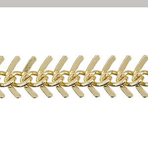 1 Foot 10.5mm Fish Bone Gold Chain, Electro Gold Plated,  Hole 20 gauge, .8mm, Necklace, Earring chain - Ch262