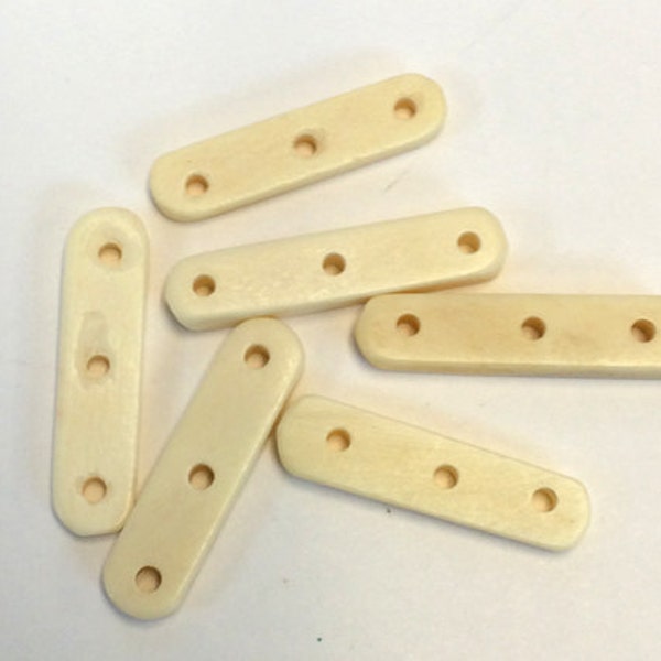 25Pcs Bone Spacers 3 Hole Cream 33mm, 2mm hole Native American Craft Supplies, Natural Bone Separator Bars, Bone Spacers BSP3W