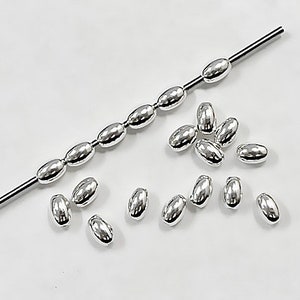 25 Pcs Sterling Silver Oval Beads 3 x 4.5mm, 1mm hole, Seamless Oval Beads, Sterling Silver Shiny Oval Beads, Seamless Silver Beads - SBOV35