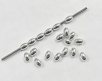 10 Pcs Sterling Silver Oval Beads 3 x 4.5mm, 1mm hole, Seamless Oval Beads, Sterling Silver Shiny Oval Beads, Seamless Silver Beads - SBOV35