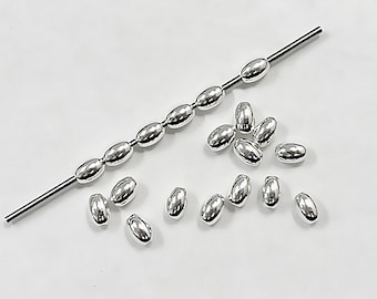 25 Pcs Sterling Silver Oval Beads 3 x 4.5mm, 1mm hole, Seamless Oval Beads, Sterling Silver Shiny Oval Beads, Seamless Silver Beads - SBOV35