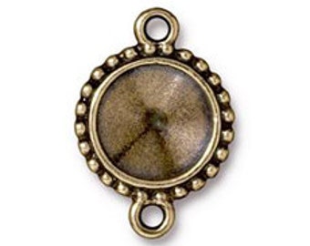 5 Pc Beaded Rivoli Holder Round Frame Link 12mm Oxidized Brass TierraCast Link - P3119BO