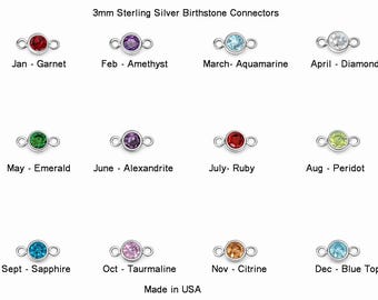 3mm Sterling Silver Birthstone Connectors for Permanent Jewelry (Made in USA) Wholesale