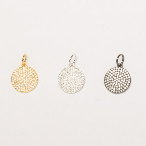 15mm Disc CZ Pave Pendant, Gold, Rhodium, Gunmetal finish, Pave Pendants, AAA quality Choose Color- BMP16