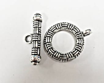 5 Silver Toggle Clasps 24mm PEWTER, Decorative toggle clasps, Bali style silver Toggle clasps, jewelry clasps - PBF183