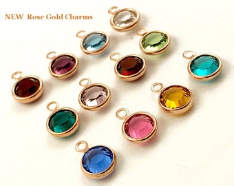 10 Rose-Gold Swarovski®/Preciosa  Birthstone Charms 6mm Stone - Choose Color Swarovski Crystal birthstones Rose Gold Plated R-CC6G-10
