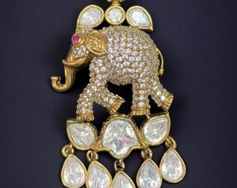 Royal Groom Brooch for Men, CZ Diamond Polki Elephant Gold Sherwani Suit Maharaja Indian Wedding Brooch Pin Ships from USA BR51