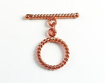 5 Sets 18.25mm Bright Copper Round Twist Toggle Clasp, 5 sets, 29.5mm Bar, Bright Copper Findings, Bright Copper toggles, pack of 5 - CUP134