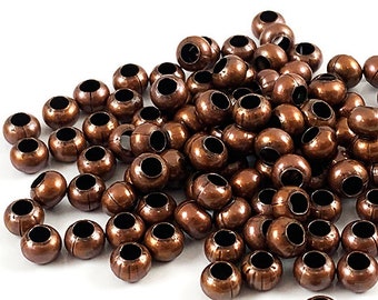 6/0 Antique Copper Seed Beads Approx. 30 grams, 6/0 Metal Seed Beads 30 gm Tube, 4mm diameter with 1.5mm hole - MT6-COPANT-TB