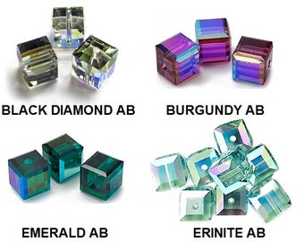 6 pcs Swarovski® 5601 Faceted Cube Beads 6mm, Swarovski Crystal Beads, 5601 Swarovski Crystal Cubes 6mm,  AB Coatings Choose Color