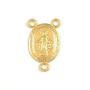 14K Gold Filled 9x12mm Virgin Mary Charm Round three Holes 1.5mm each Shiny Light Weight 14K Gold Fill Virgin Mary Pendant GFP114