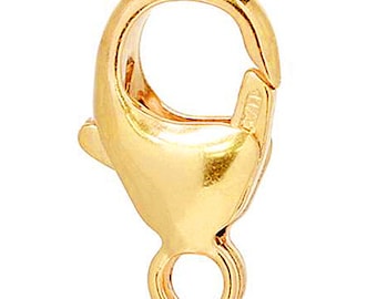 14K Solid Gold Oval Lobster Clasp with Ring, 13mm, 14 Karat Solid Gold Findings, 14 Kt Gold Oval Lobster Claw Clasps Findings - 1 Piece