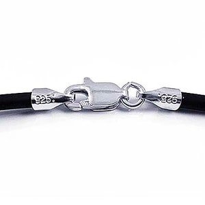 20-inch 3mm Round BLACK Rubber Necklace With 925 Sterling Silver Lobster Clasp, 20-inch BLACK Rubber Necklace, 3mm cord thickness