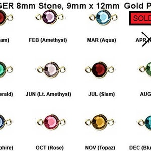 1 LARGER 8mm Stone Swarovski Birthstone Channel Link Connector 1 Loops Gold Plated - Choose your COLOR, 9x15mm CLK8G- 1 Pc