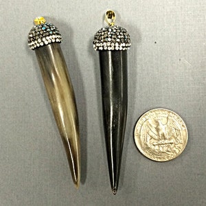 Pave Black Diamond Rhinestone Capped Amulet Pendant Black 3