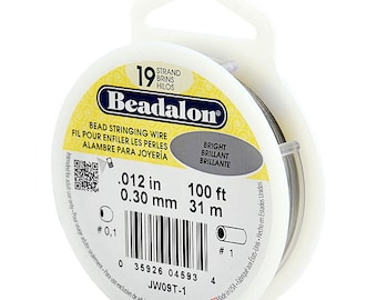 100 Feet Beadalon 19 Strand Bead Stringing Wire Bright 0.012 Inch 0.30mm, 19 Strand Beadalon Wire 0.012" BRIGHT Stainless Steel - JW09T-1