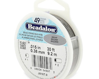 30 Feet Beadalon 49 Strand Bead Stringing Wire Bright 0.015 Inch 0.38mm, 30 ft 49 Strand Beadalon Wire 0.015" BRIGHT Stainless Steel JW10T-0